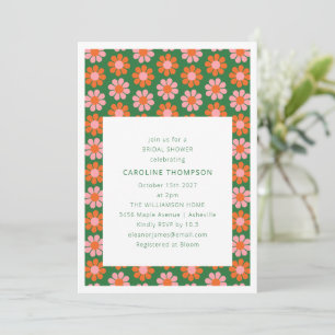 Cute Pink Green Retro Preppy Flowers Bridal Shower Invitation