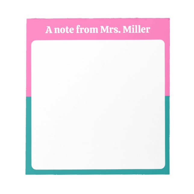 Cute Pink & Green Simple Modern Personalized Name Notepad (Front)