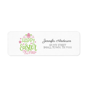 Cute Pink Green Spring Happy Easter Y'all Address Label