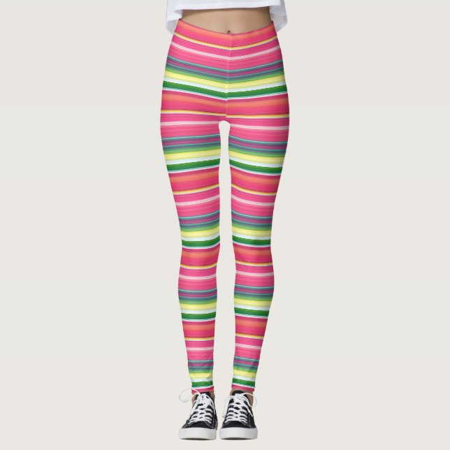 Cute pink green stripes leggings (Front)