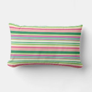 Cute pink green stripes lumbar pillow