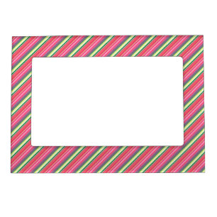 Cute pink green stripes magnetic frame