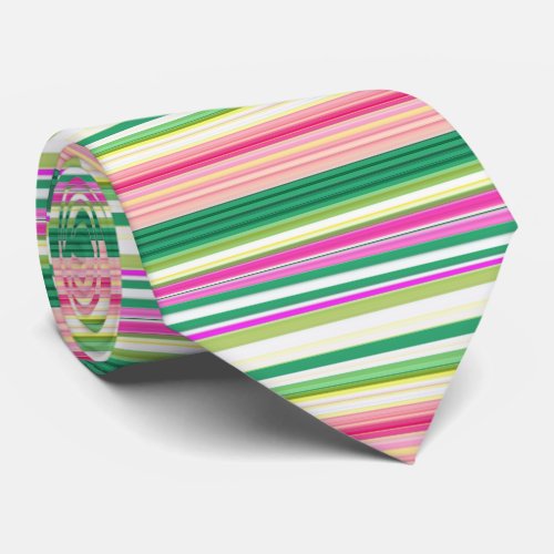 Cute pink green stripes neck tie