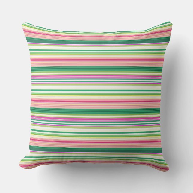 Cute pink green stripes throw pillow (Front)