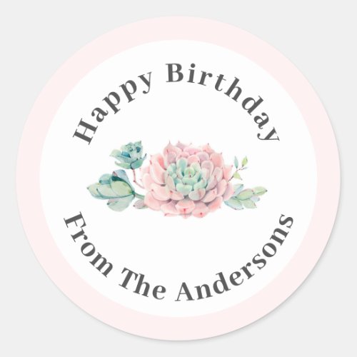 Cute Pink Green Succulents Happy Birthday  Classic Classic Round Sticker