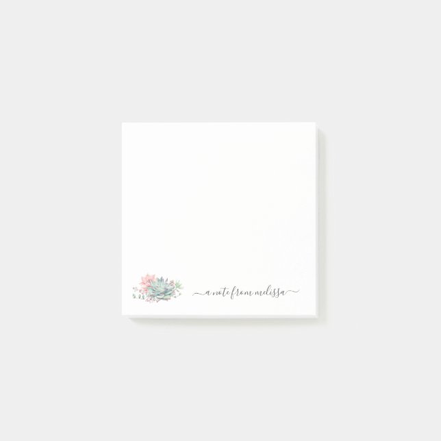 Cute Pink Green Succulents Personalized No Post-it Notes (Front)