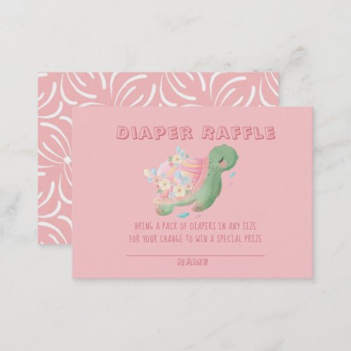 Cute Pink Green Turtle Baby Shower Diaper Raffle Business Card