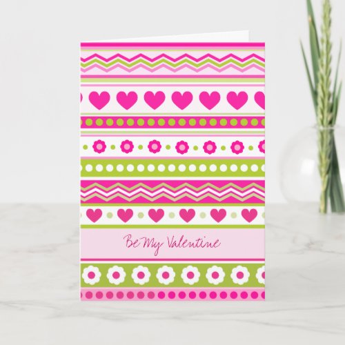 Cute Pink Green Valentines fabric Greeting Card