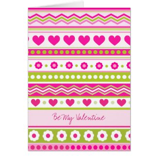 Cute Pink Green Valentine's fabric Greeting Card