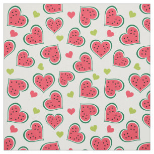 Cute Pink Green Watermelon Hearts Girly Pattern Fabric