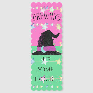 Cute Pink & Green Witch Hat with Stars  Bookmarks