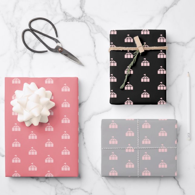 Cute Pink Grey Black Carnival Circus Wrapping Paper Sheets (Front)