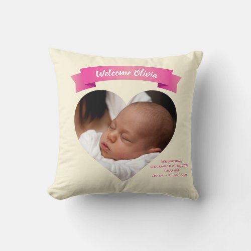 Cute Pink Grey Elephant Baby Girl Custom Photo Thr Throw Pillow