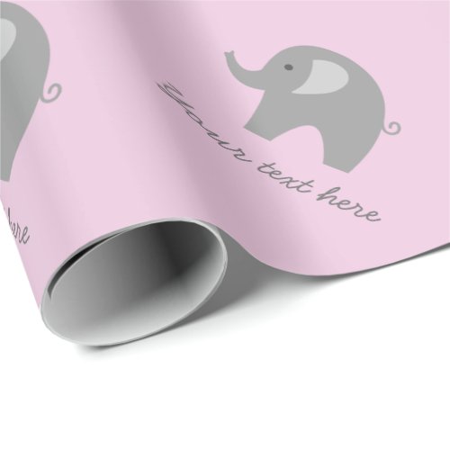 Cute pink grey elephant baby shower wrapping paper
