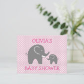 Cute pink grey elephant girl baby shower postcards (Standing Front)