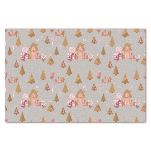 Cute Pink Grey Gingerbread Candy Cane Tissue Paper