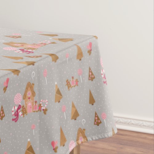 Cute Pink Grey Gingerbread Candy Canes Tablecloth