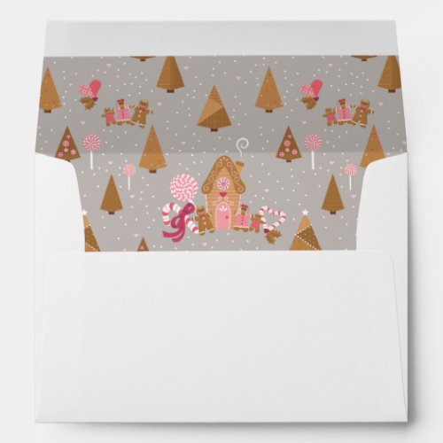 Cute Pink Grey Gingerbread Candy Envelope