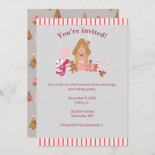 Cute Pink Grey Gingerbread Candy Invitation