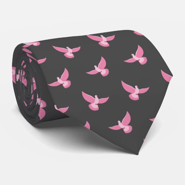 Cute Pink Grey Pigeon Seamless Pattern Neck Tie (Rolled)