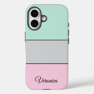 Cute Pink Grey Teal Personalized Phone iPhone 16 Case