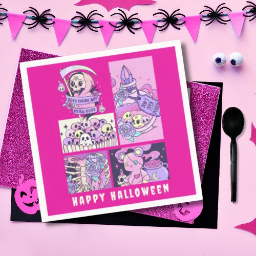 Cute Pink Grim Reaper Halloween Napkins