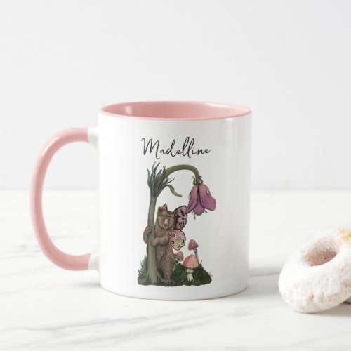 Cute Pink Grizzly Bear Fairy in Enchanted Forest  Mug