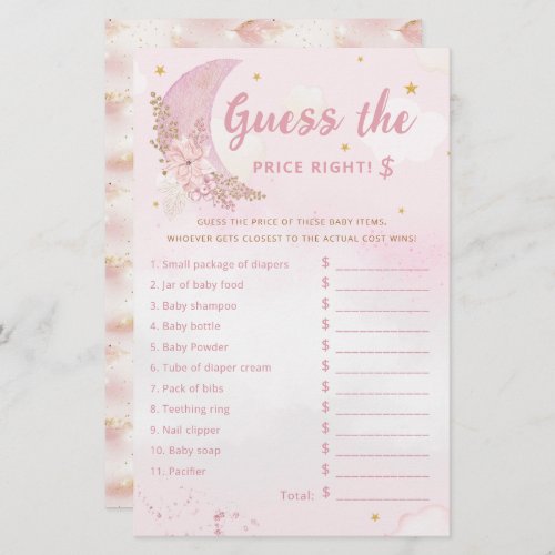 Cute Pink Guess the Price Baby Shower Game