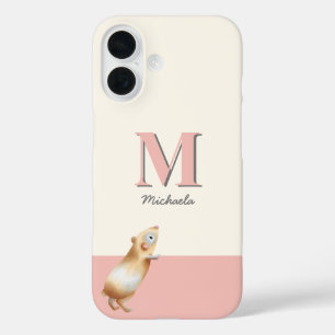 Cute Pink Guinea Pig Monogram Illustration iPhone 16 Case