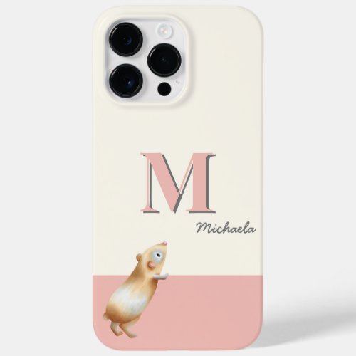 Cute Pink Guinea Pig Monogram Illustration Case_Mate iPhone 14 Pro Max Case