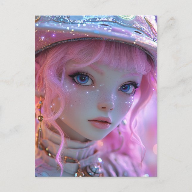 Cute Pink Hair Girl Postcard (Front)