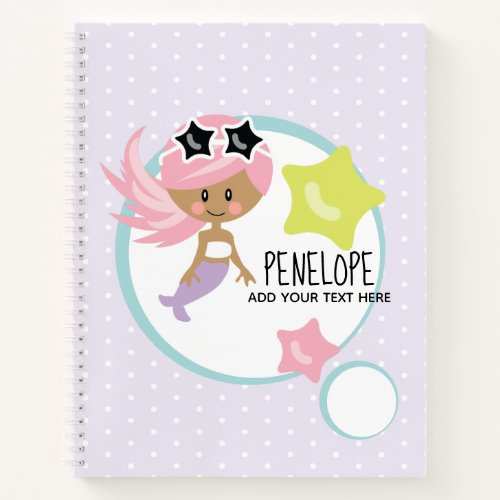 Cute Pink Hair Mermaid Dark Skin Tone Notebook