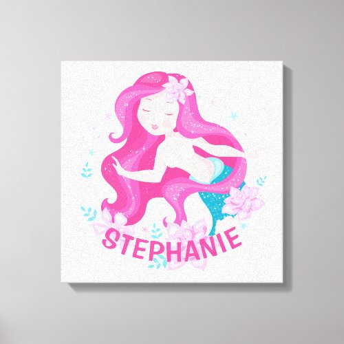 Cute Pink Hair Mermaid Girls Fantasy Personalized Canvas Print