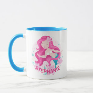 Cute Pink Hair Mermaid Girls Fantasy Personalized Mug