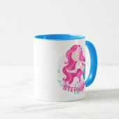 Cute Pink Hair Mermaid Girls Fantasy Personalized Mug (Front Right)