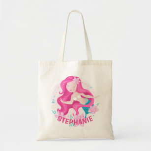 Cute Pink Hair Mermaid Girls Fantasy Personalized Tote Bag