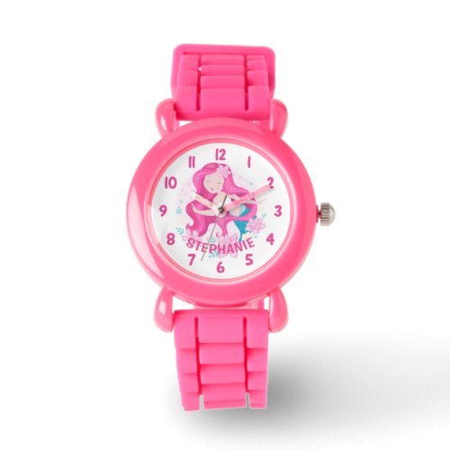 Cute Pink Hair Mermaid Girls Fantasy Personalized Watch