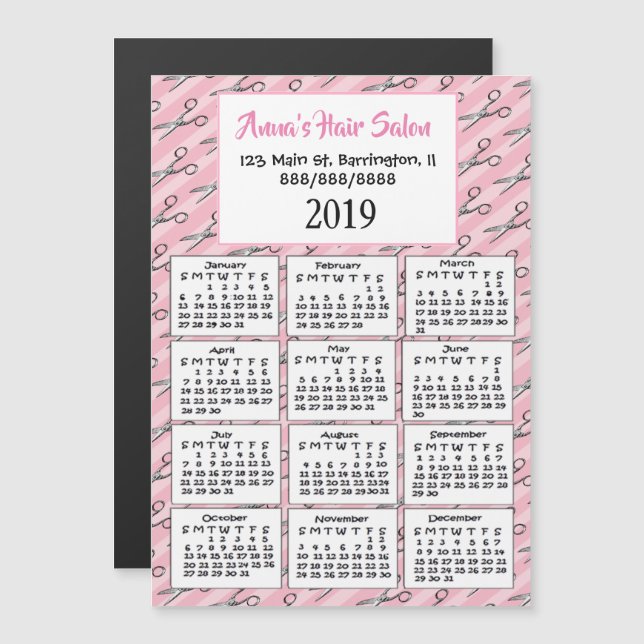 Cute Pink Hair Salon Business Mini 2019 Calendar Magnetic Invitation (Front/Back)