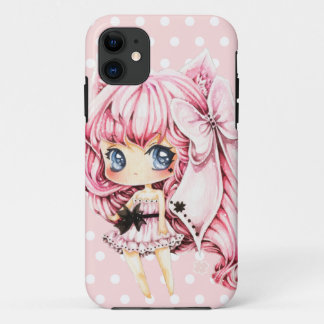 Cute pink-haired anime chibi girl iPhone 11 case