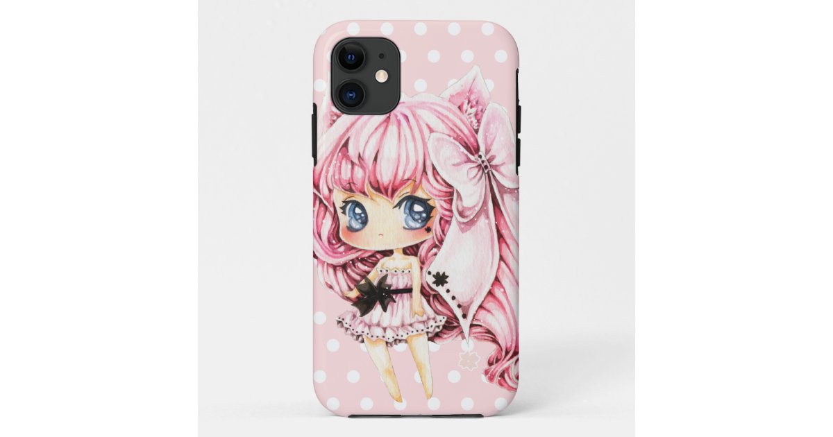 Cute Pink Haired Anime Chibi Girl Case Mate Iphone Case Zazzle Com