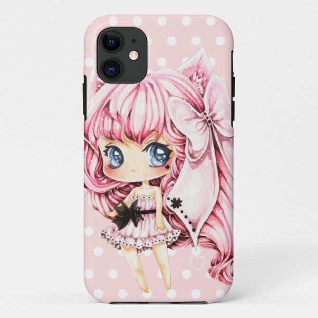 Cute pink-haired anime chibi girl Case-Mate iPhone case (Back)
