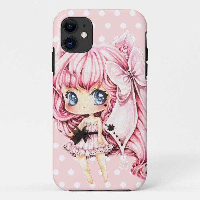 cute pinkhaired anime chibi girl casemate iphone case  zazzle