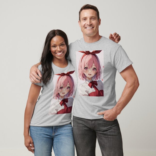 Cute Pink-Haired Anime Girl Illustration T-Shirt (Unisex)