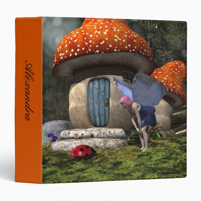 Cute Pink-Haired Fairy Meets Ladybug 3 Ring Binder (Front/Spine)