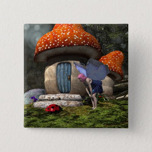Cute Pink_Haired Fairy Meets Ladybug Button