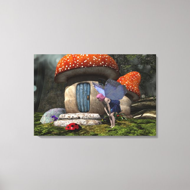 Cute Pink-Haired Fairy Meets Ladybug Canvas Print (Front)
