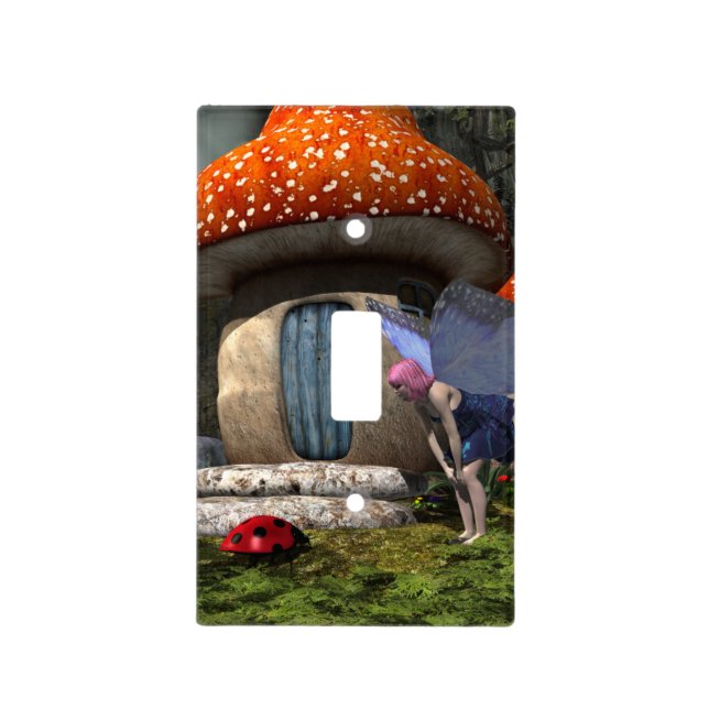 Cute Pink-Haired Fairy Meets Ladybug Light Switch Cover (Front)