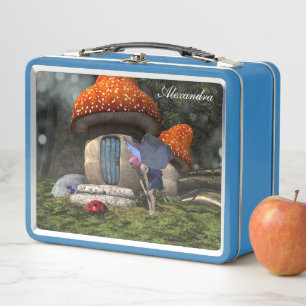 Cute Pink-Haired Fairy Meets Ladybug Metal Lunch Box