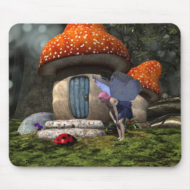 Cute Pink-Haired Fairy Meets Ladybug Mouse Pad (Front)