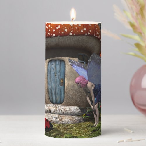 Cute Pink_Haired Fairy Meets Ladybug Pillar Candle